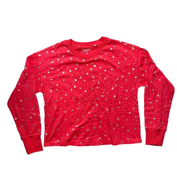 Candace Cameron Bure Longsleeve Red Top with Foil Star Print Size XS - Picture 2 of 5